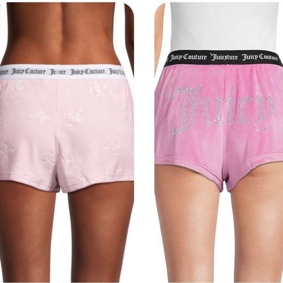 JUICY COUTURE Rhinestone Lounge Fleece Mini Shorts Set Pink Sz M - Picture 1 of 7